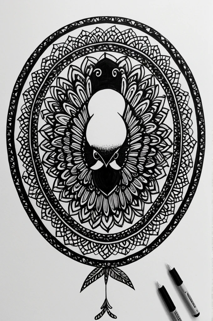 Create a black and white hummingbird mandala 
