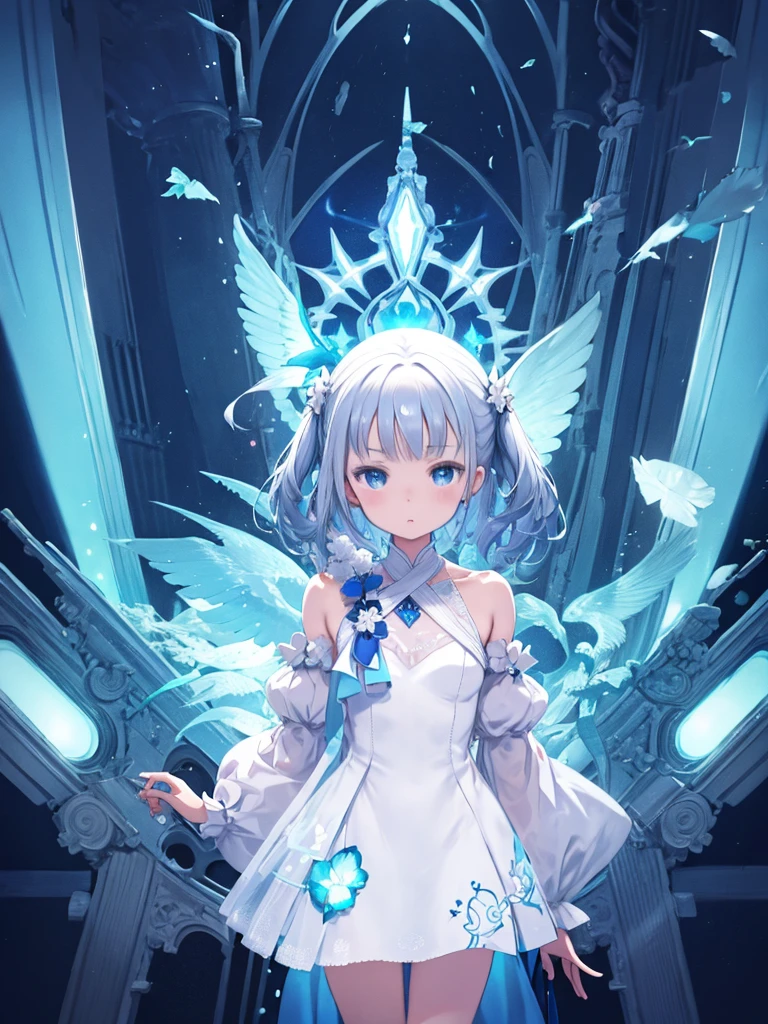 (masterpiece:1.2),(anime),Blue World、Glass-like transparency、One Girl、cute、White dress with blue accents、Light effects
