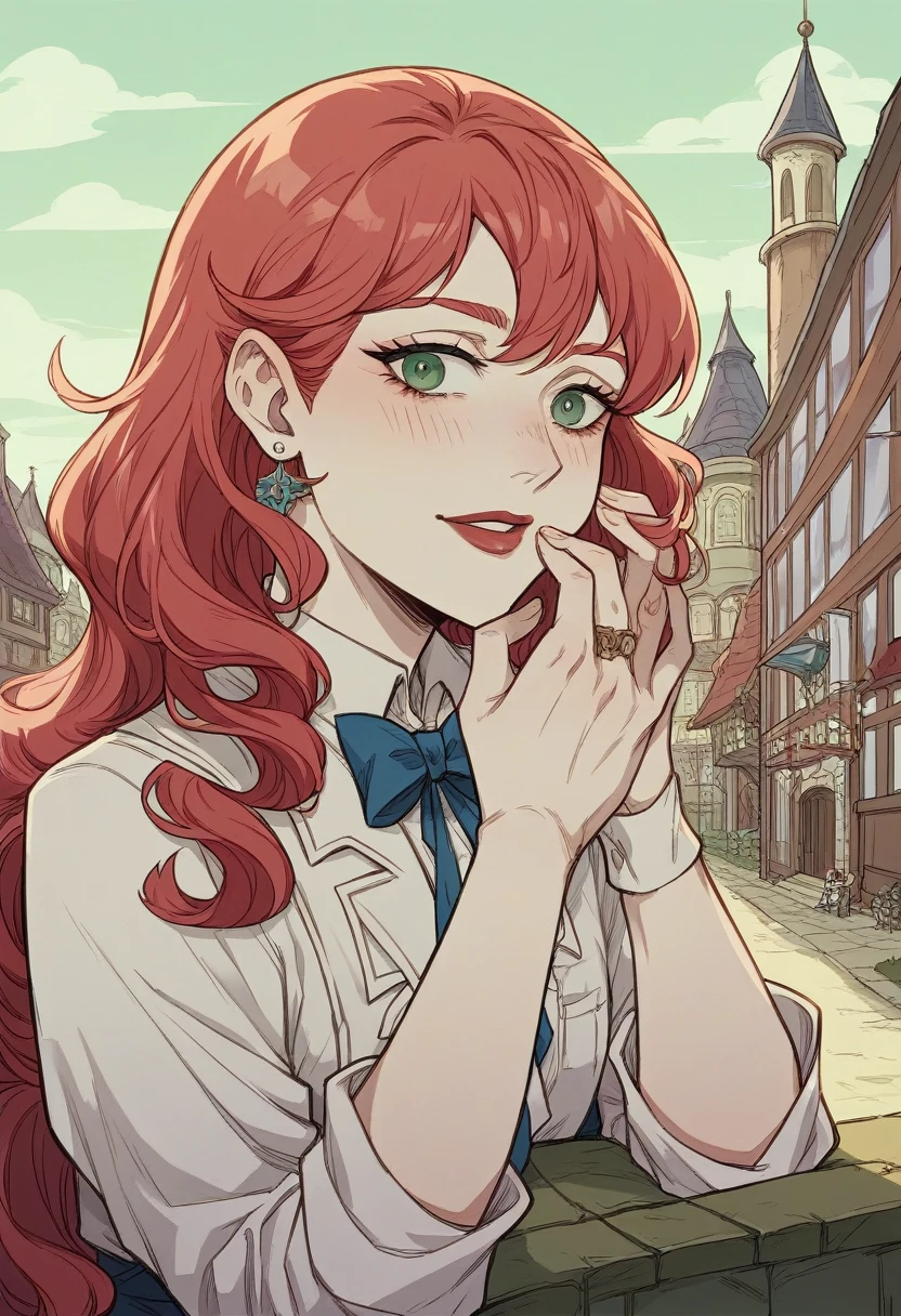 1 fille dans, 21ans, Seulement, Aesthetic work, rousse irlandaise, wavy red hair, cheveux roux mi-longs, (Yeux gris), yeux gris clair, quelques petites taches de rousseur, pale skin, Une tasse, petits seins, corps des coureurs, detailed skin texture, dans un parc de la ville, debout près d'une fontaine, fermer, regarder le spectateur, (fond d'extremely detailed 8K display), Soft lighting, high quality, Grain du film, Mise au point nette du Fujifilm XT3, f5.6, 50mm, high detail, sharpness,(natural light), (wearing a navy blue veste kaki), veste kaki, (Wear faded blue jeans), crazy details, intricate details, Hyper detailed