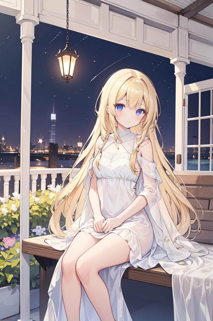 Alcanevi, A woman with long blonde hair wearing a white sheer dress, Woman's face, Unreal Engine Character Art, Portraiture((Toddler girl)) (())((naked)) ((nsfw))Cherry blossom tree background、((She lifts the skirt of her white open-chested mini dress to reveal her crotch.、The shirt shows through and the chest is visible))