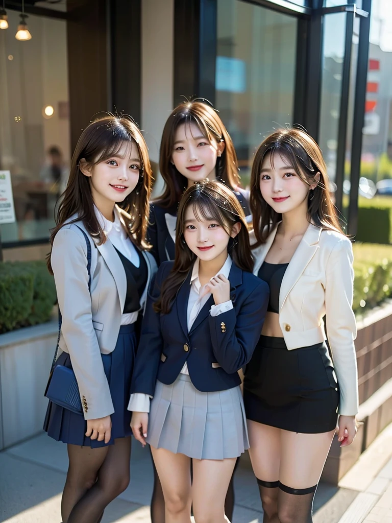 Three Beauties,3 girls,mini skirt,Wearing a uniform,blazer,smile