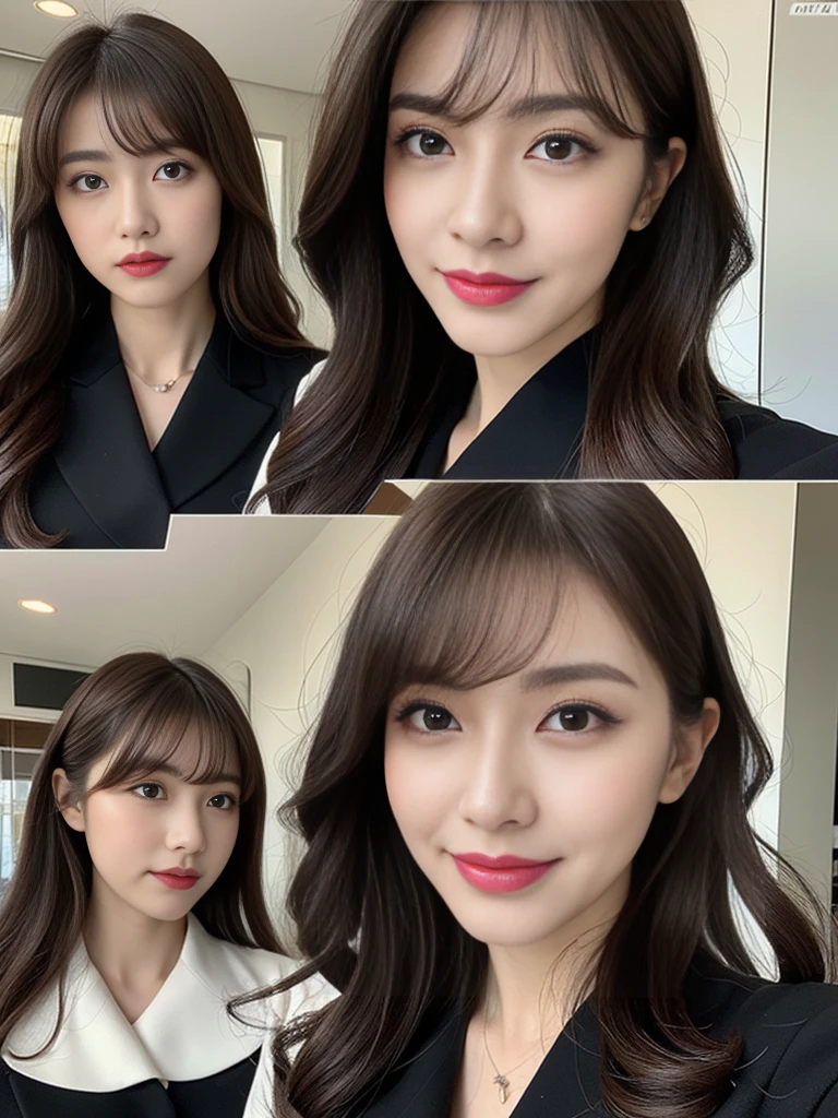 Highest quality、Super detailed、4K、Japanese、Captivating beauty、Attractive adult woman、One pretty woman、one cool girl、一人のevil女、brainwashingされた、brainwashing、Fallen into evil、Grin、邪evilな表情、邪evilな笑顔、evil、Brown Hair、Wavy Hair、Swept-apart bangs、Heavy makeup、Heavy makeup、Sharp Eye、Hollow Eyes,Half-closed eyes、Hollow Eyes、purple eye shadow、Black lipstick、Black lip gloss、suit、Black jacket、blouse、Black tight skirt、night、In the office、Have lipstick