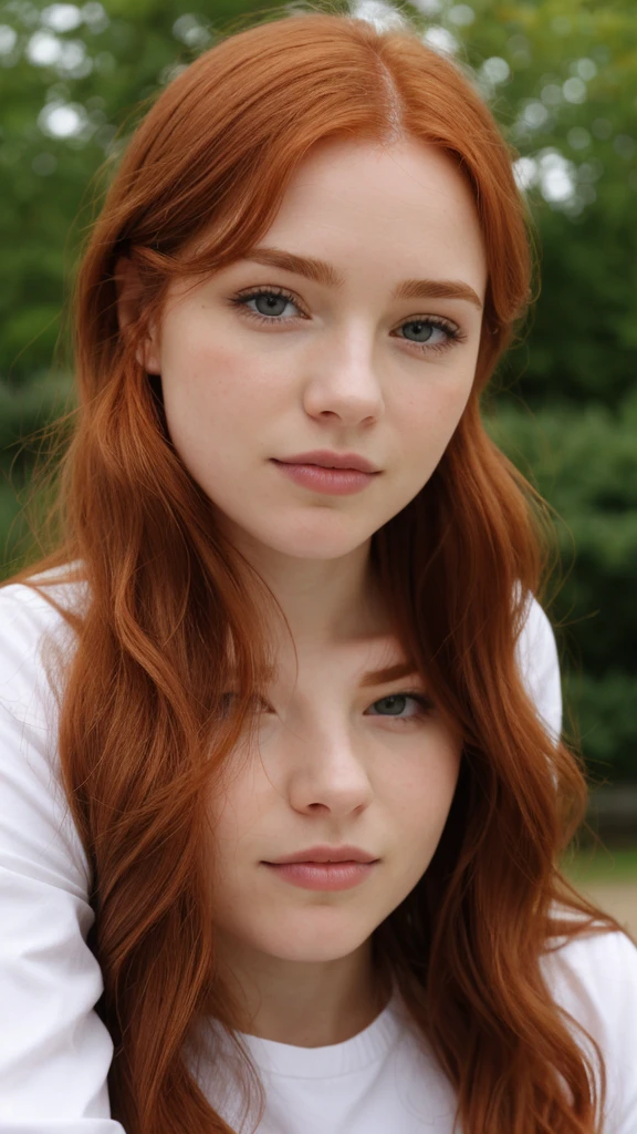 1 fille dans, 21ans, Seulement, Aesthetic work, rousse irlandaise, wavy red hair, cheveux roux mi-longs, (Yeux gris), yeux gris clair, quelques petites taches de rousseur, pale skin, Une tasse, petits seins, corps des coureurs, detailed skin texture, dans un parc de la ville, debout près d'une fontaine, fermer, regarder le spectateur, (fond d'extremely detailed 8K display), Soft lighting, high quality, Grain du film, Mise au point nette du Fujifilm XT3, f5.6, 50mm, high detail, sharpness,(natural light), (wearing a navy blue veste kaki), veste kaki, (Wear faded blue jeans), crazy details, intricate details, Hyper detailed