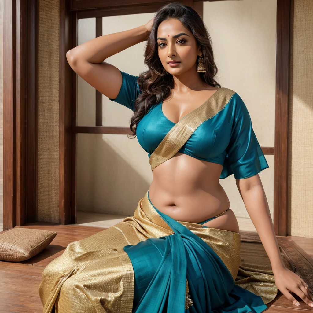 Foto RAW, photorealistic, photography, full body shot, 50 years old Woman, master shot, perfect eyes, goddess like beauty, pierced eyes, perfect thick chubby mallu Desi aunty bhabhi, Wearing a Stanapatta, a chest-band.Saree model, model Photography, Indian sxz
shoot, Indian traditional wear advertising photography, traditional wear brand shoot, face of Indian actress Sonakshi Sinha, masterpiece, realistic, realism, incredible details, pleasure, photorealism, detailed skin, skin pores, high contrast, photorealistic Artstation 8k HD digital art trend of high definition and detailed realistic skin texture, ultra detail, realistic skin texture, armature, best quality, ultra high definition, (photorealistic:1.4),, high resolution, detail, raw photo, sweat, Re sharp, by Lee Jefferies Nikon D850 Film Stock Photo 4 Kodak Portra 400 Camera F1.6 Lens Rich Color Ultra Real Realistic Realistic Textures Dramatic Lighting Unreal Engine Trending at Art Station Cinestill 800,(pele altamente detalhada: 1.2), 8k UHD, DSLR, soft-lighting, alta qualidade, grain of film, Fujifilm XT3,she didn't like to wear blouse or bra, she is happy to wear only saree, she hates blouse or bra, detailed hairy armpits, hyper realistic skin, skin pores, sweat, veins,