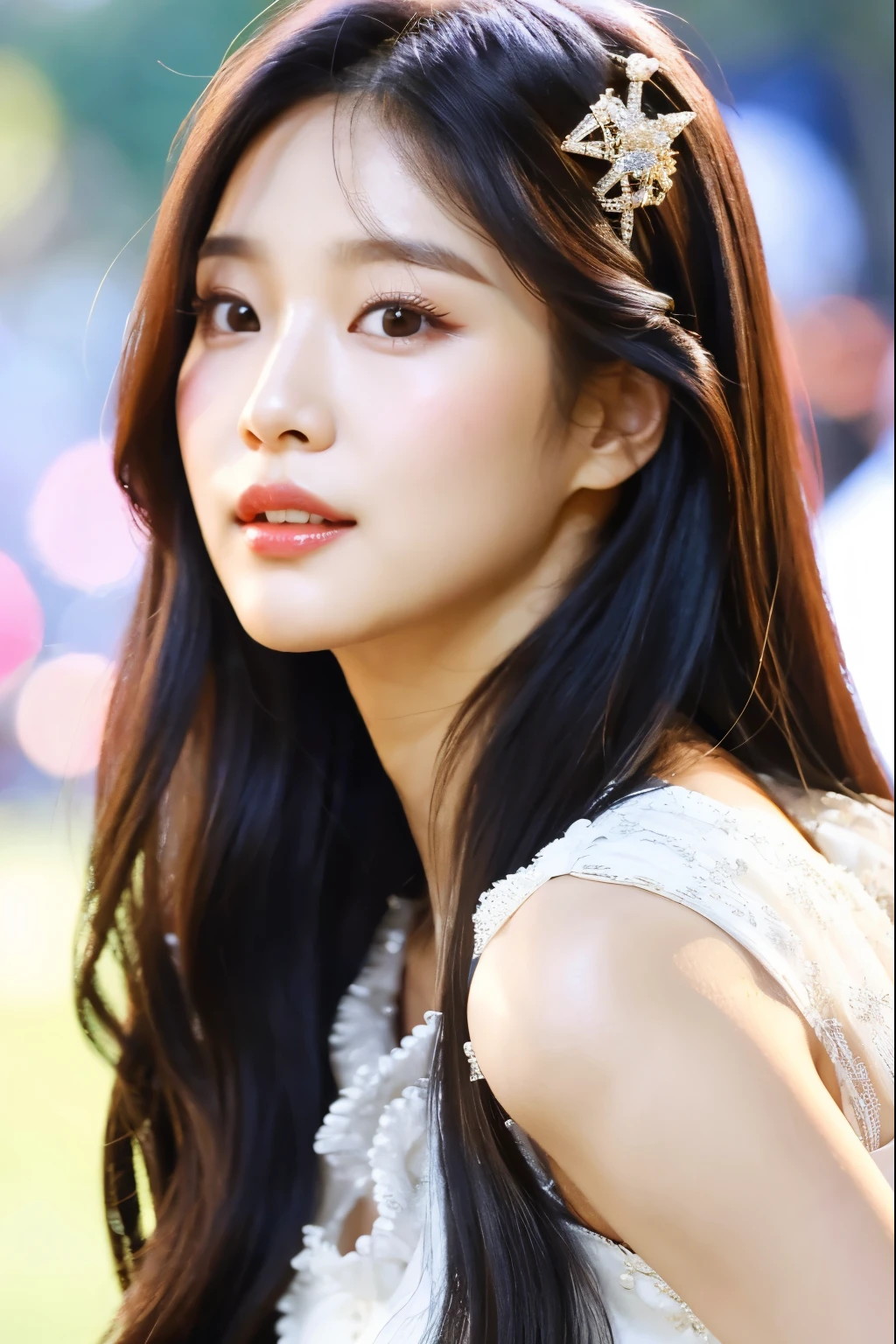 a close up of a woman with long hair and a white dress, popular south korean makeup, kim doyoung, jaeyeon nam, popular korean makeup, lee ji-eun, lee ji - eun, blackpink jennie, heonhwa choe, beautiful south korean woman, park ji-min, jinyoung shin, hwang se - on, gongbi