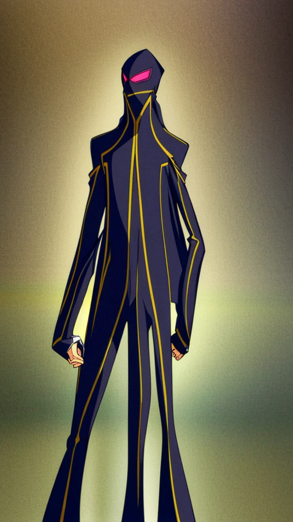 Male, teenager, vigilante, wearing dark clothes, a coat, and a mask, athletic build, hands in pockets, standing at attention, nighttime setting, lone figure, facing viewer, fully in frame, full body shot, Code Geass style, codeGeass, CODEGEASS