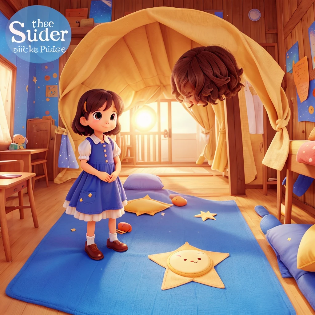 Please make a cute picture book cover for children. The title is "The Sun and the Big Star".