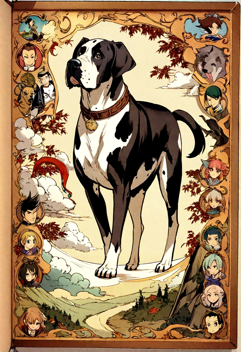Close-up of a dog of the Japanese breed DRG, Brown Shiba Inu Running to Race the Clouds, Great Dane running towards the clouds, Fluffy Clouds, Kashmir Art, Illustrations by Shigenori Soejima, Boris Vallejo. Smiling Great Dane dog, Detailed drawings of anime characters, подробный Anime Key Figures, Granblue Fantasy, Beautiful owl from Demon Slayer art, taisho roman, A clear portrait of RPG, masamune shiro, Anime Key Figures