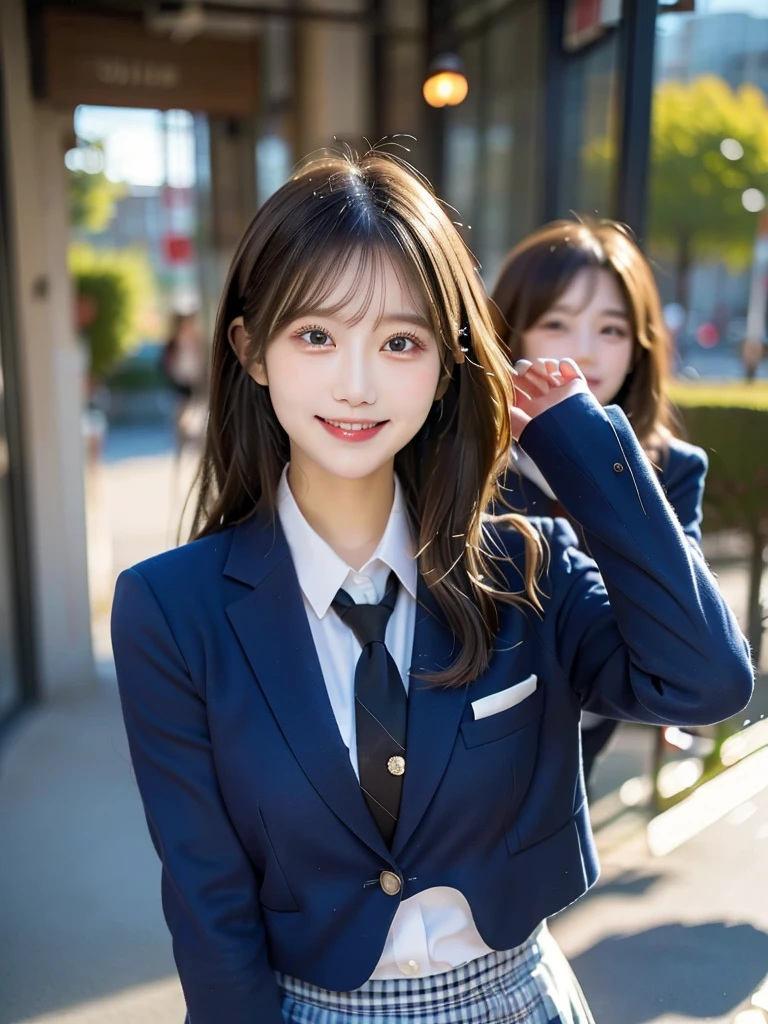Three Beauties,3 girls,mini skirt,Wearing a uniform,blazer,smile