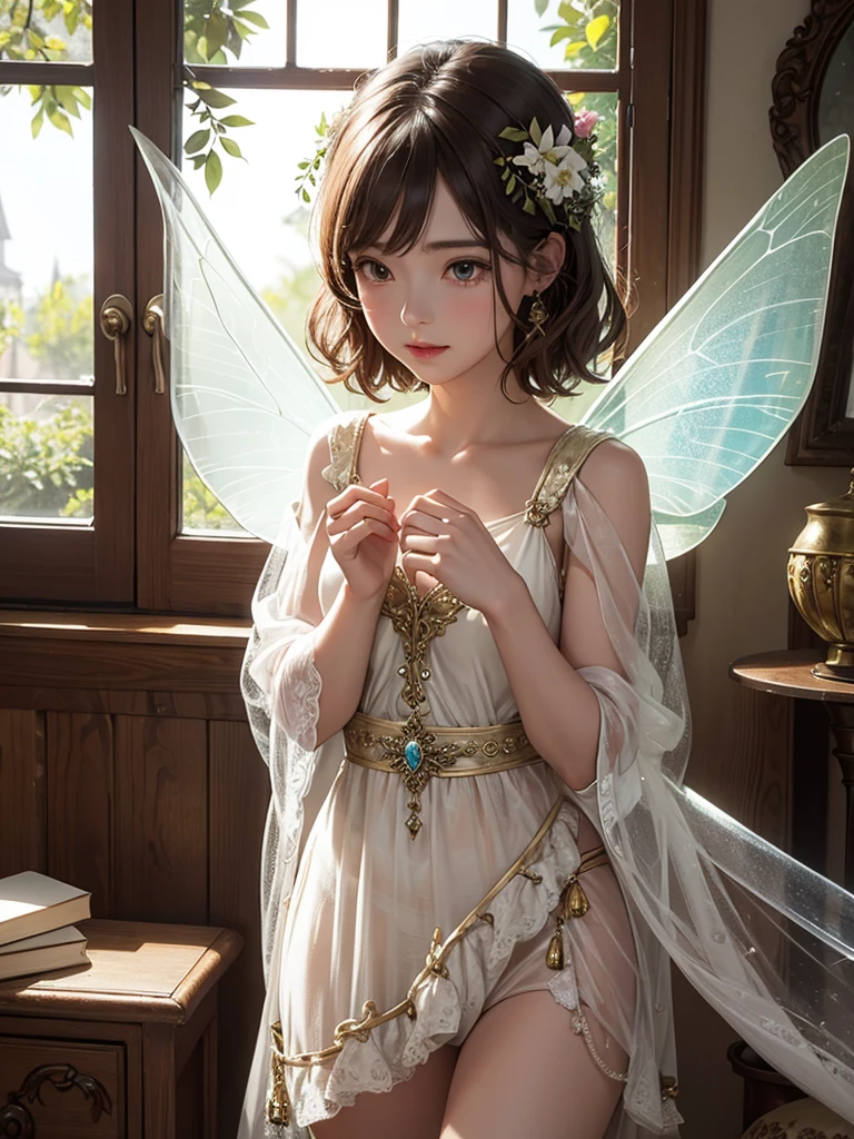 An antique lamp with a fairy girl inside to create light.