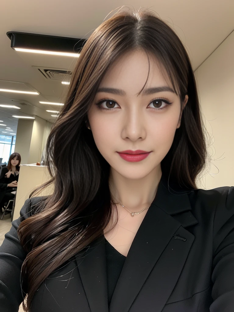 (One Woman:1.5)、Highest quality、Super detailed、4K、Japanese、Captivating beauty、Attractive adult woman、One pretty woman、one cool girl、一人のevil女、brainwashingされた、brainwashing、Fallen into evil、Grin、邪evilな表情、邪evilな笑顔、evil、Brown Hair、Wavy Hair、Swept-apart bangs、Heavy makeup、Heavy makeup、Sharp Eye、Hollow Eyes,Half-closed eyes、Hollow Eyes、purple eye shadow、Black lipstick、Black lip gloss、suit、Black jacket、blouse、Black tight skirt、night、In the office、Have lipstick