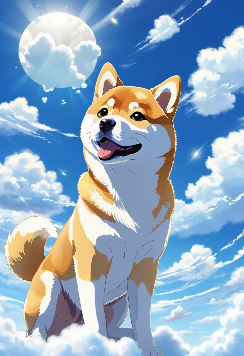 Cute Shiba Inu illustration、Anime Style、blue sky、Cumulonimbus