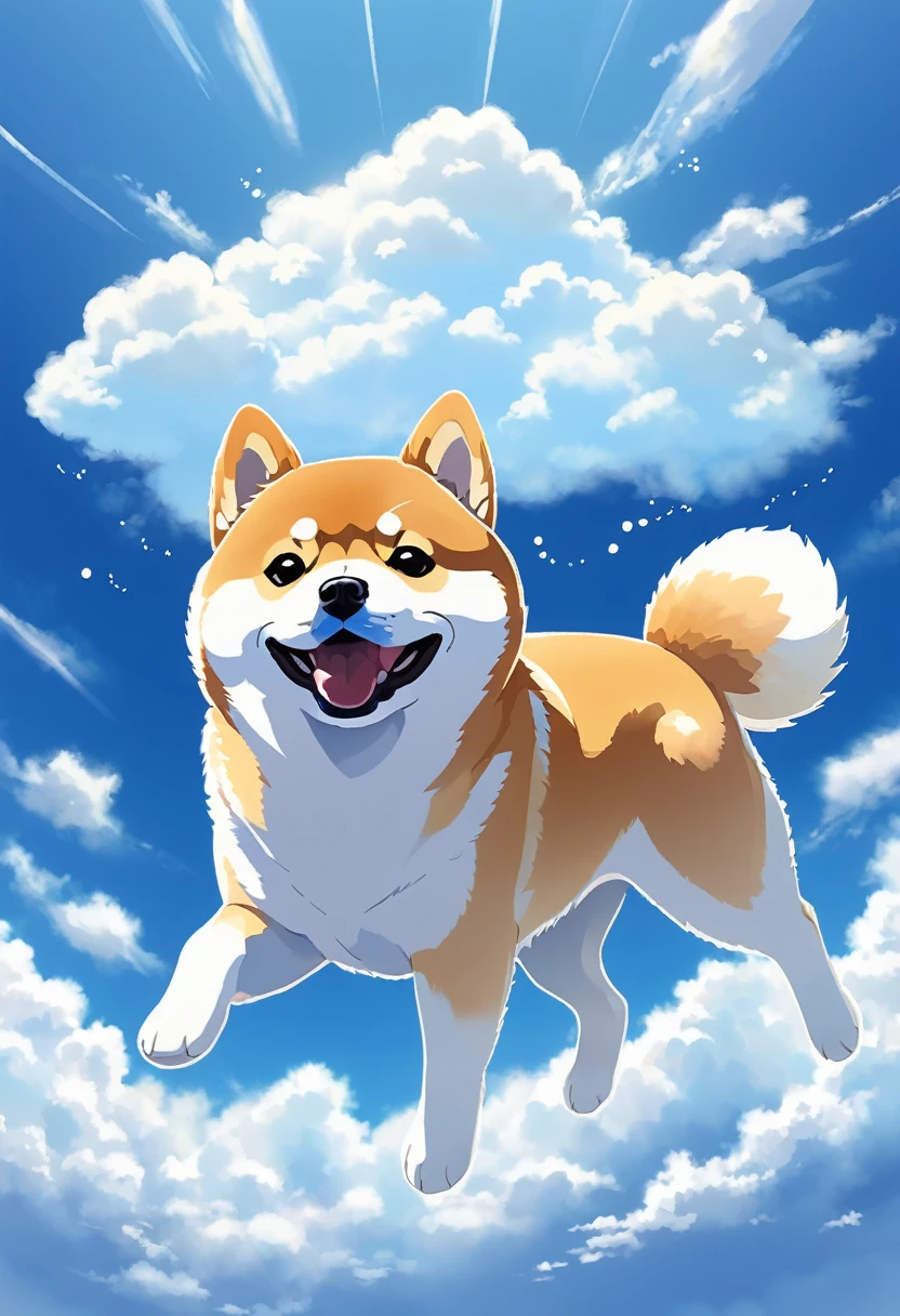 Cute Shiba Inu illustration、Anime Style、blue sky、Cumulonimbus