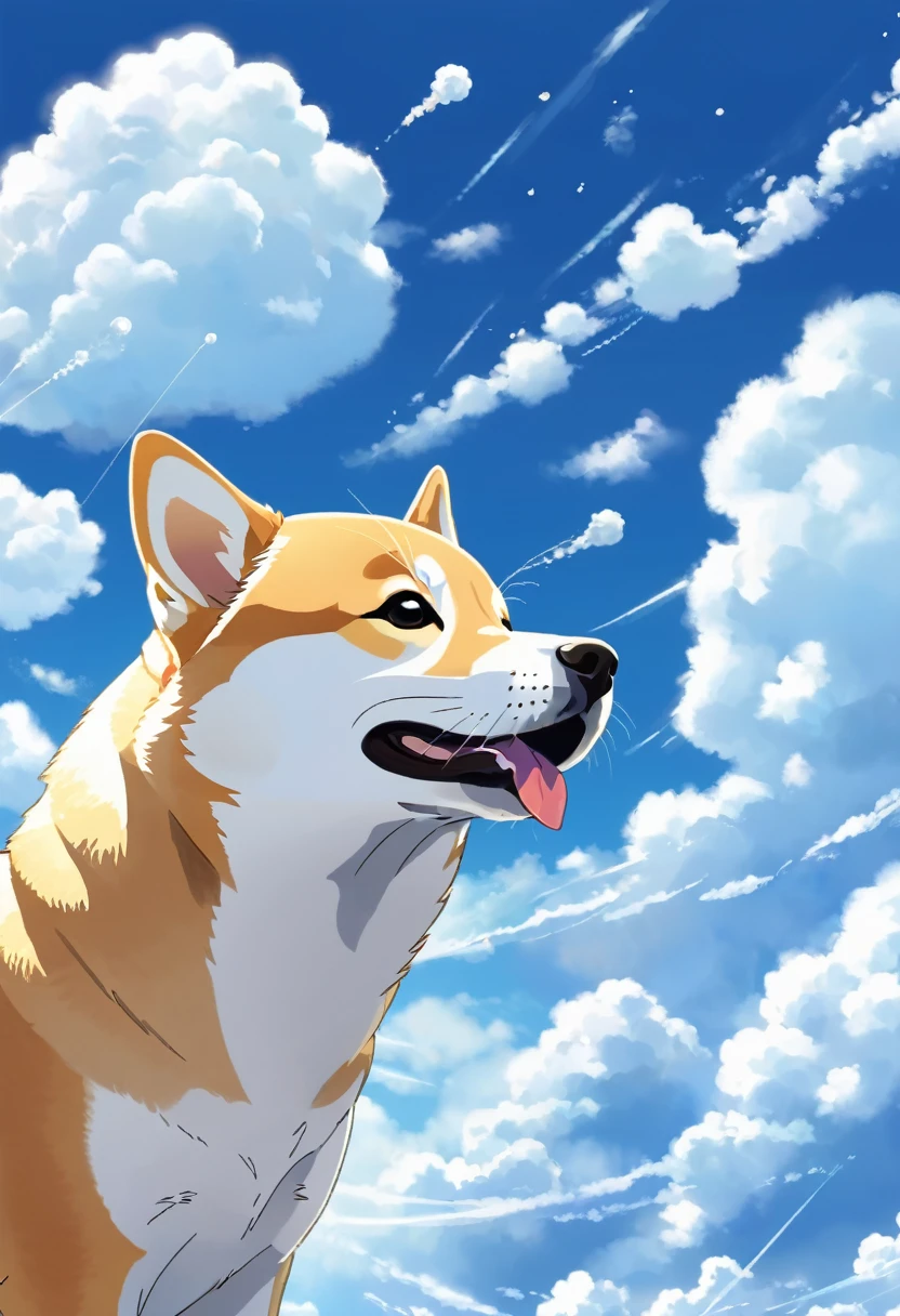 Cute Shiba Inu illustration、Anime Style、blue sky、Cumulonimbus