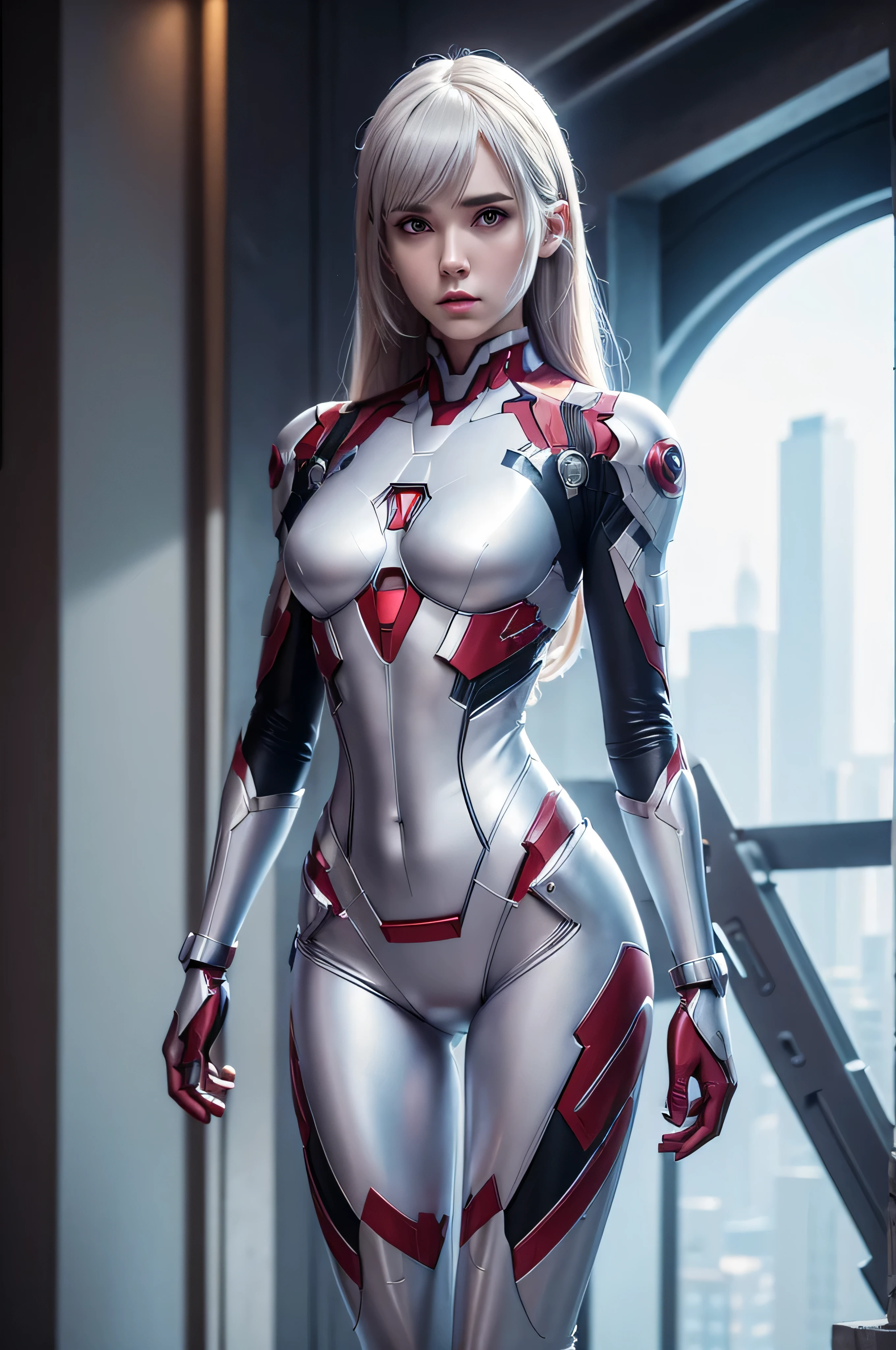 ((masterpiece, 8K, 3D, Realistic, Super Detail)), (1girl:1.3), slender 16 age, Ultra Micro photography, Jennifer Connelly Super realistic, Perfect face, 16K resolution, 4k resolution, The photo was taken from the Front, facing to the photographer, Foreground photo, dynamic lighting, posing on a pedestal, high-definition resolution, Beautiful features, ((Perfect female Model Slim body)) Beautiful features, Standing pose, ((small hip)), (((2 piece Hotpants-Bikini))), Sci-fi futuristic, ((Iron man armor)) ((bionic Fragmented Super Girl chest armor suit)), ((Exposed slim thighs)), wear mesh metal-stockings, ((slim thighs)), ((bionic Slim thighs Spider man armor)), Front Full body Shot, full body portrait, perfect legs, Iron Man shoes, futuristic city background