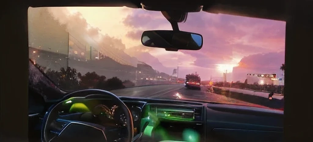 like this, But change the details about the next car.. Adjust the top glass to make it smaller.. add cars on the road