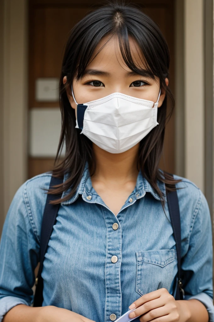Girl with notebook on face