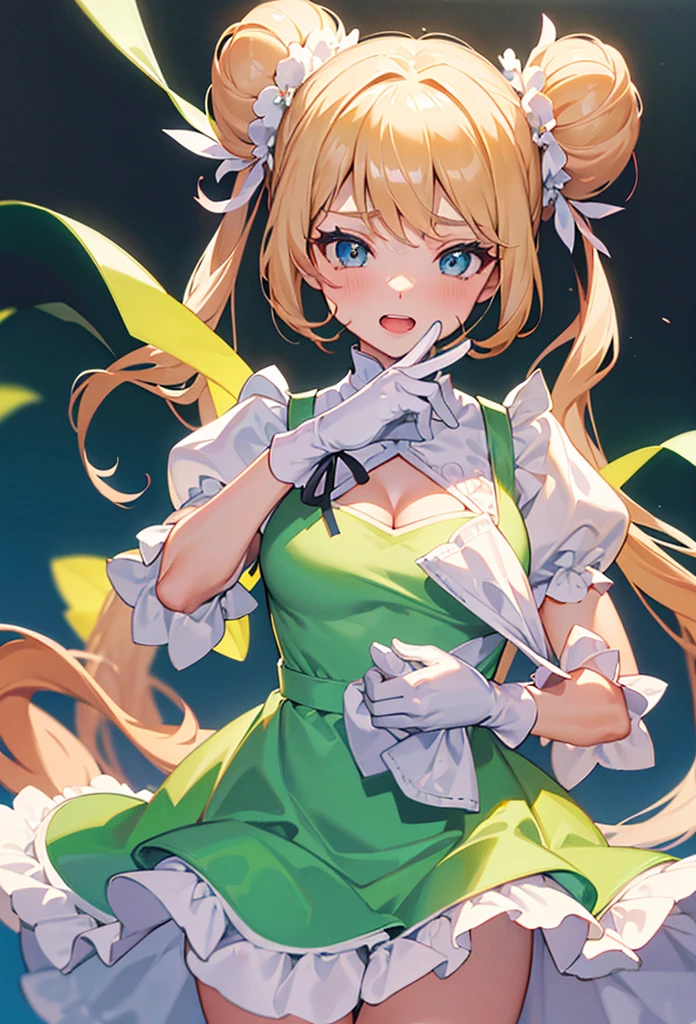 score_9, score_8_up, source_anime, 1girl, solo,The photo features a female character with long, golden yellow hair, wearing an outfit inspired by natural elements, particularly plants. She dons a green crown shaped like leaves adorning her head. Her dress is green with a design resembling leaves and flowers, creating the appearance of a fairy or nature goddess. The sleeves and lower part of her dress are adorned with transparent elements that resemble wings, giving an elegant and magical impression. This character also wears green shoes that match the nature-themed ensemble she presents.(bound wirsts), (arms behind back), (tapegag, tape gag), dramatic,  (looking at viewer), (detailed pupils:1.3), ,red rope, thick rope,big breast,full body 