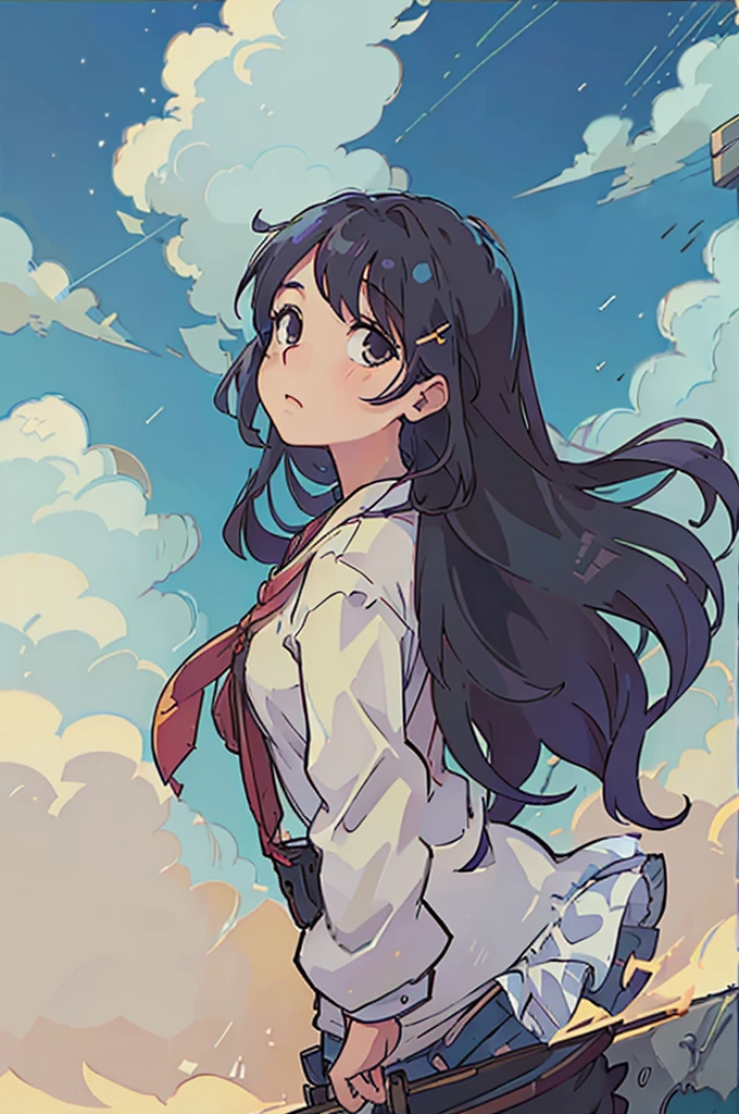 (best-quality:0.8), perfect anime illustration, Luz Noceda looking at the sky