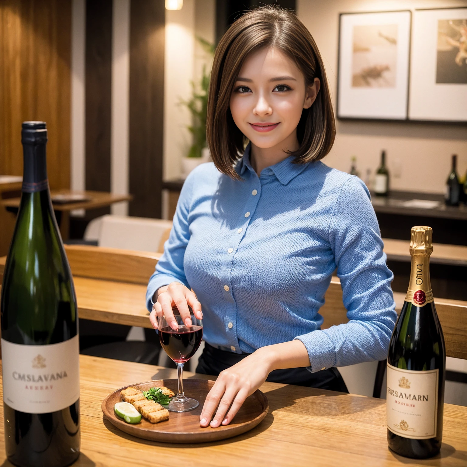 ((Highest quality、8K、masterpiece:1.3))、slimカップル、modelカップル、(Realistic, Intricate details:1.2), full-course dinner、Wine Party、Amazing view of the sunset sky and clouds、A bright smile、The wonderfulness of smile、Bright image、The beauty of wine, Beautiful Face, blue eyes, The light shines on your face, Blushing, short hair,Bright Face、 (Age 37), 39 years old, red wine 、Appetizers、Italian food、Wine bottle、Champagne、sparkling wine、Two beauties、Brown Hair、Shortcuts、Long sleeve shirt、dress、Beautiful woman 1, (slimな顔), (The body is slim), (Brown Hair), (Shortcuts), cheeks turn a little red,Attractive beauty、restaurant, In a prominent place (From the waist up) Nova Frog Style, actress, model, Upper Body, White wine, slim, wine glass, 中央に置かれたwine glass, smile, (smile: 1.15), Beautiful fine grain, Depth f/2,saturation, High Contrast, Strong light and shadow,Moist Body:1.5、3D texture、Delicate eyes、Brown Hair、The hair is very shiny、