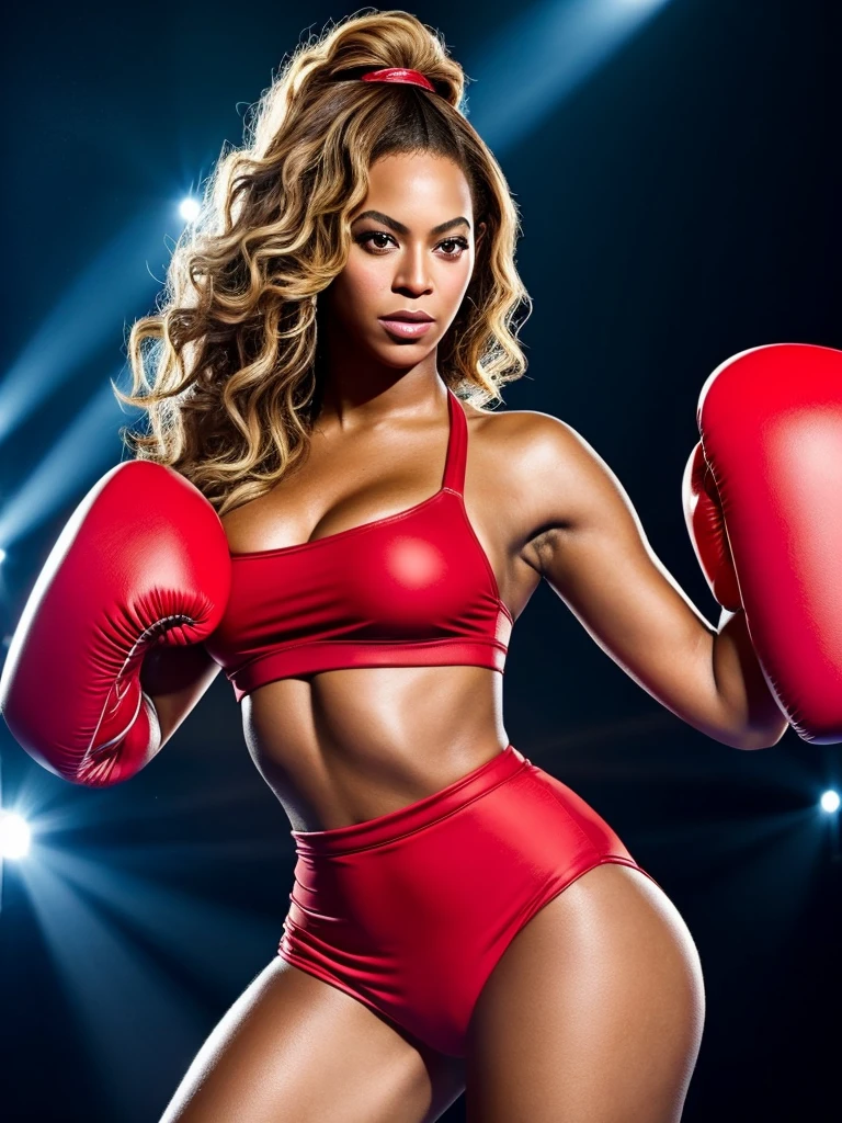 Beyonce, beautiful, , boxing in bikini and red boxing gloves big