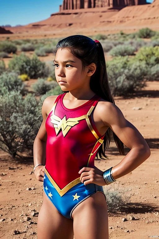 Girl, 12, Navajo, Very Muscular Build, Wonder Woman Outfit, Leotard