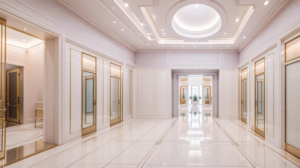 Realistic luxurious beauty clinic amidst dreamy pastel clouds, modern facade, white walls, large windows, white path leading to entrance, real soft-lit clouds in, highly detailed textures, photorealistic lighting, immersive magical atmosphere, grand backdrop