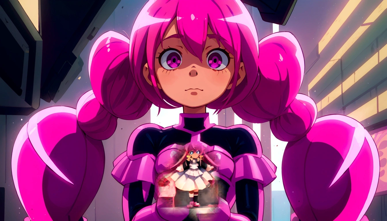anime girl with pink hair and big pink gloves standing in a room, portrait anime space cadet girl, anime manga robot!! anime girl, anime girl of the future, streamlined pink armor, pink iconic character, anime girl, slick pink armor, anime, humanoid pink female squid girl