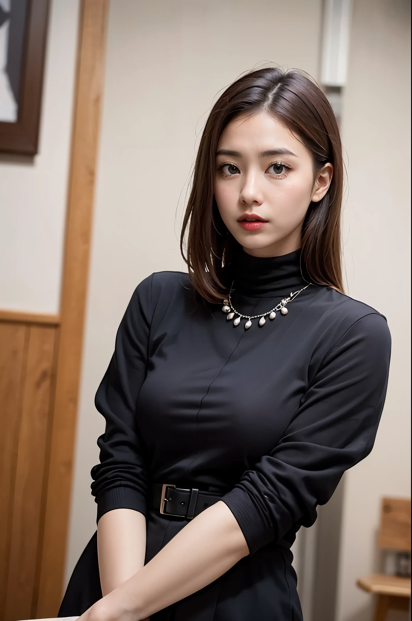 ((Realistic lighting, Highest quality, 8K, masterpiece:1.3)), A beautiful widow in an elegant black dress, Wearing a black jacket、 (Wearing ultra-realistic pantyhose)、Elegant pearl necklace、Ephemeral expression、Funeral、Lonely、sad、Ephemeral、My heart sinks、With tears、