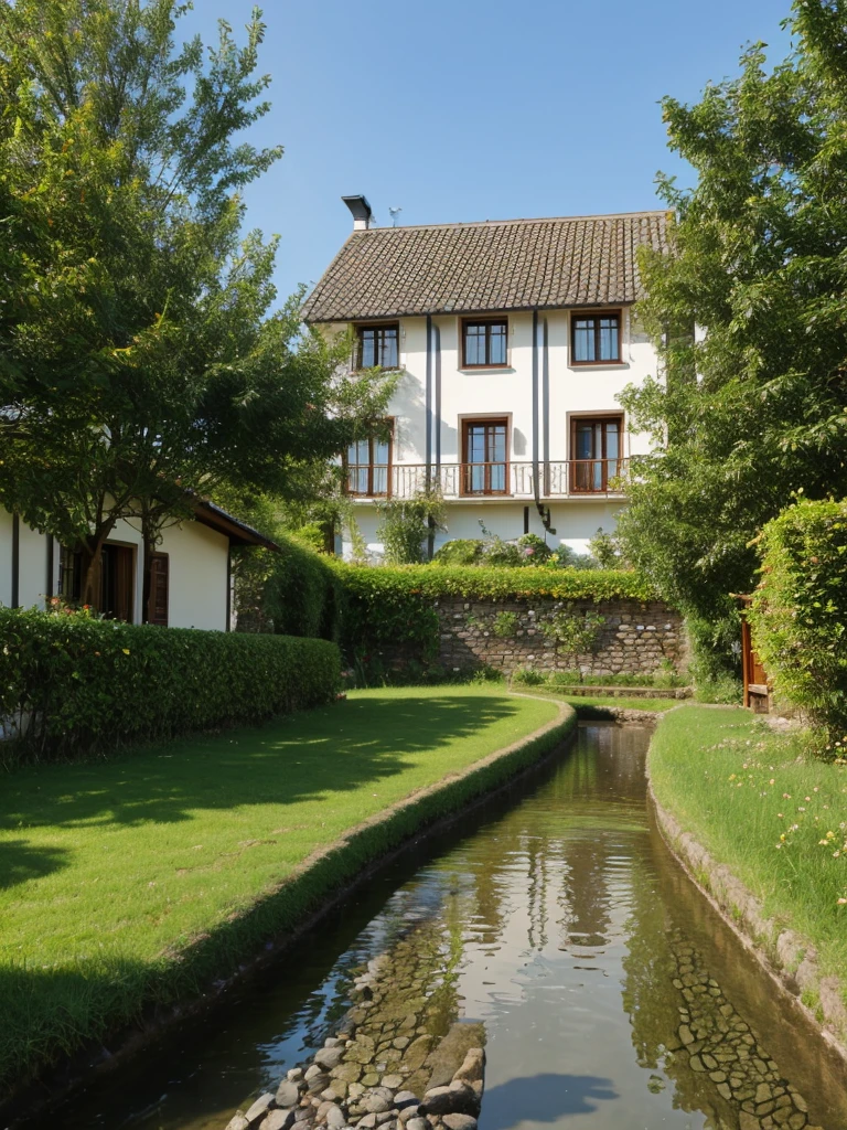row of townvilla by the stream