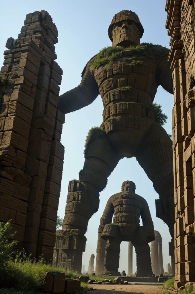 A giant golem in the shape of a ruined temple