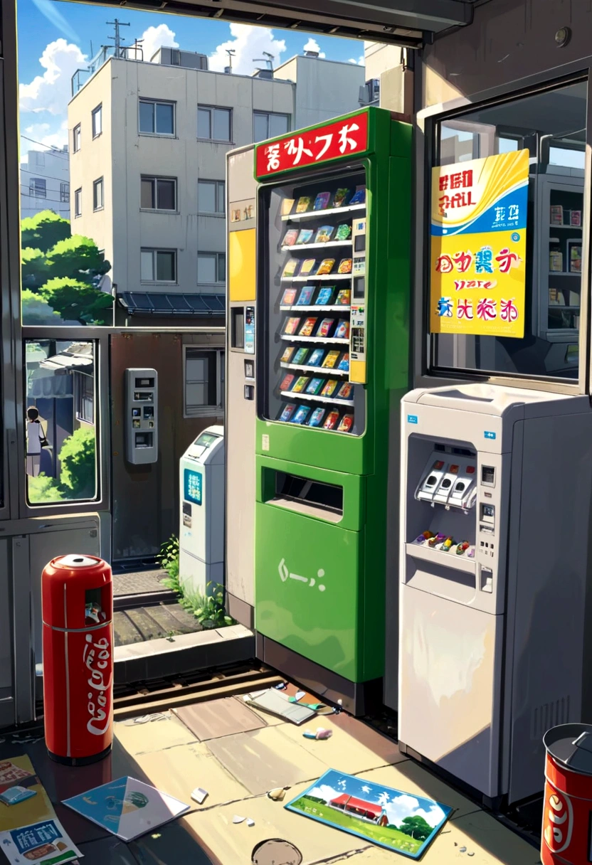 Emotional、Xin Haicheng、Ghibli style、Students seen from a Tokyo apartment window、train、Littering、vending machine、Signs of Summer