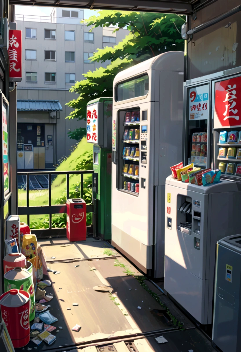 Emotional、Xin Haicheng、Ghibli style、Students seen from a Tokyo apartment window、train、Littering、vending machine、Signs of Summer