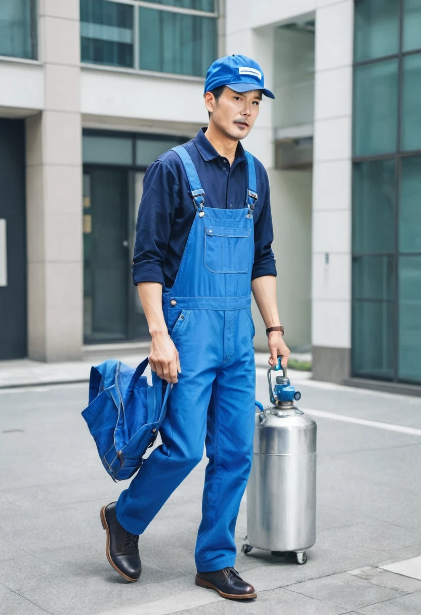 Maintenance personnel,A man wearing a blue hat,Wearing blue overalls,illustration,Stroke,formal,Icon logo,