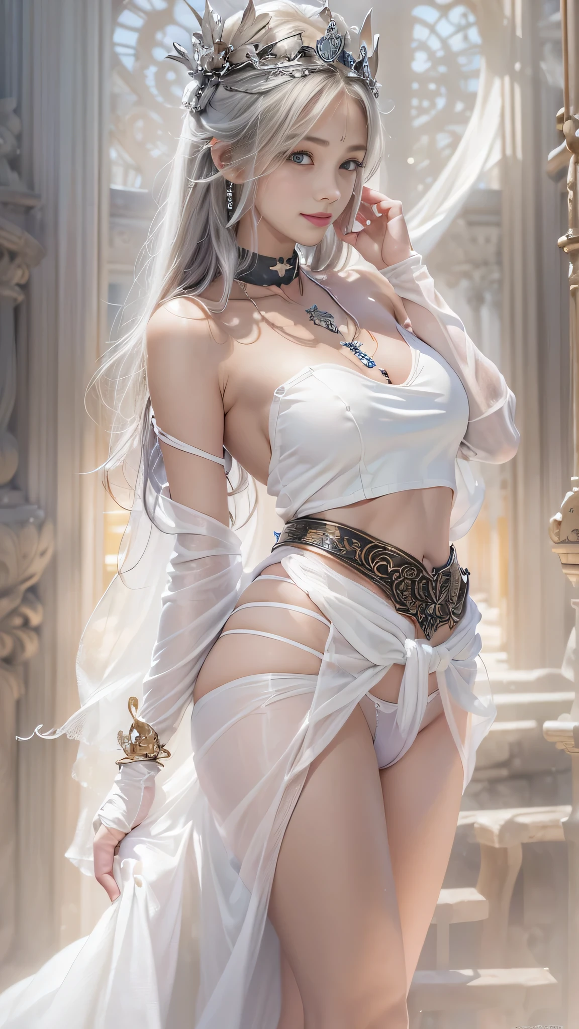 ((tmasterpiece:1.4)、(top-quality:1.4)、(reallistic:1.7))、By Luis Royo(By Luis Royo)Surreal portrait of a beautiful girl、Super beautiful girl、((1girl in:1.4))、Shiny natural skin texture、(The Queen's Gorgeous Costume)、((Sheer off-the-shoulder white one-piece mini skirt type:1.4))、((up skirt)),Authors:By Luis Royo(By Luis Royo)、age19、(Two arms:1.4、Two legs:1.4)、(perfect anatomia:1.4)、(Perfect female body:1.4)、Portrait photo of a girl、Close-up photos、Upper body photography、Fantasyart、Soft front light、Beautiful expression、kawaii faces、Beautiful udder、large full breasts:1.2、Beautiful ass、A detailed eye、Clearly eye-catching, beautiful and alluring、beautidful eyes、Narrow waist、Raw photo、red rip、Arrange your long hair as cool as a queen、(tiara crown:1.4、choker necklace:1.4、a necklace:1.4、耳Nipple Ring:1.4)、1 screen display、((In front of the city walls、Woman standing in front of bench)),((Translucent off-shoulder white dress))、((A smile)),((posterior view))、((Looks Back))、((White T-back panties visible)),((erection)),