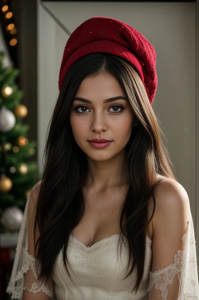 Hyperrealistic,Hyperdetailed,Realism Photo of a (({{1woman}},{solo},beautiful detailed eyes,shine eyes,goddess,black hair with red streaks,fluffy hair,messy_hair,christmas ribbons,christmas hat,hair_bow,{flowing hair},glossy hair,Silky hair,ponytail,thin straped christmas dress,gorgeous thin straped lace crystal christmas dress,smile,stare,cape,altocumulus,in the livingroom,{{in a livingroom sitting infront of a christmas tree and a fireplace}},{(crystal)},crystal poppies,{lacy}) ({{misty}},posing sketch,Brilliant light,cinematic lighting,thick_coating,healthy tint,many presents,fireplace,snow falls,snowing,christmas day,festive christmas decorations,magical enchanting fantastical,8k resolution,particle effects streaming,bright lights,Unreal Engine intricately,[a colorful lighting translucent star made of bright smoke],intricate design,photorealistic,hyperrealistic,high definition,extremely detailed,cinematic,UHD,HDR,32k,ultra hd,realistic,warm muted tones,highly detailed,perfect composition,beautiful detailed intricate insanely detailed octane render,trending on artstation,aw0k geometry,photo-realistic,50mm lens,f/2.8,natural lighting,highly detailed,masterpiece,absolute realistic,best quality,ultra-realistic,highest resolution,Professional Photography,ral-chrcrts,neon photography style,masterpiece,{{{best quality}}},illustration,{{{extremely detailed CG unity 8k wallpaper}}},Ambient light,long_focus,Colorful blisters,Movie Still,Realism,falling_snow,snowing,Christmas 1girl,Christmas Room