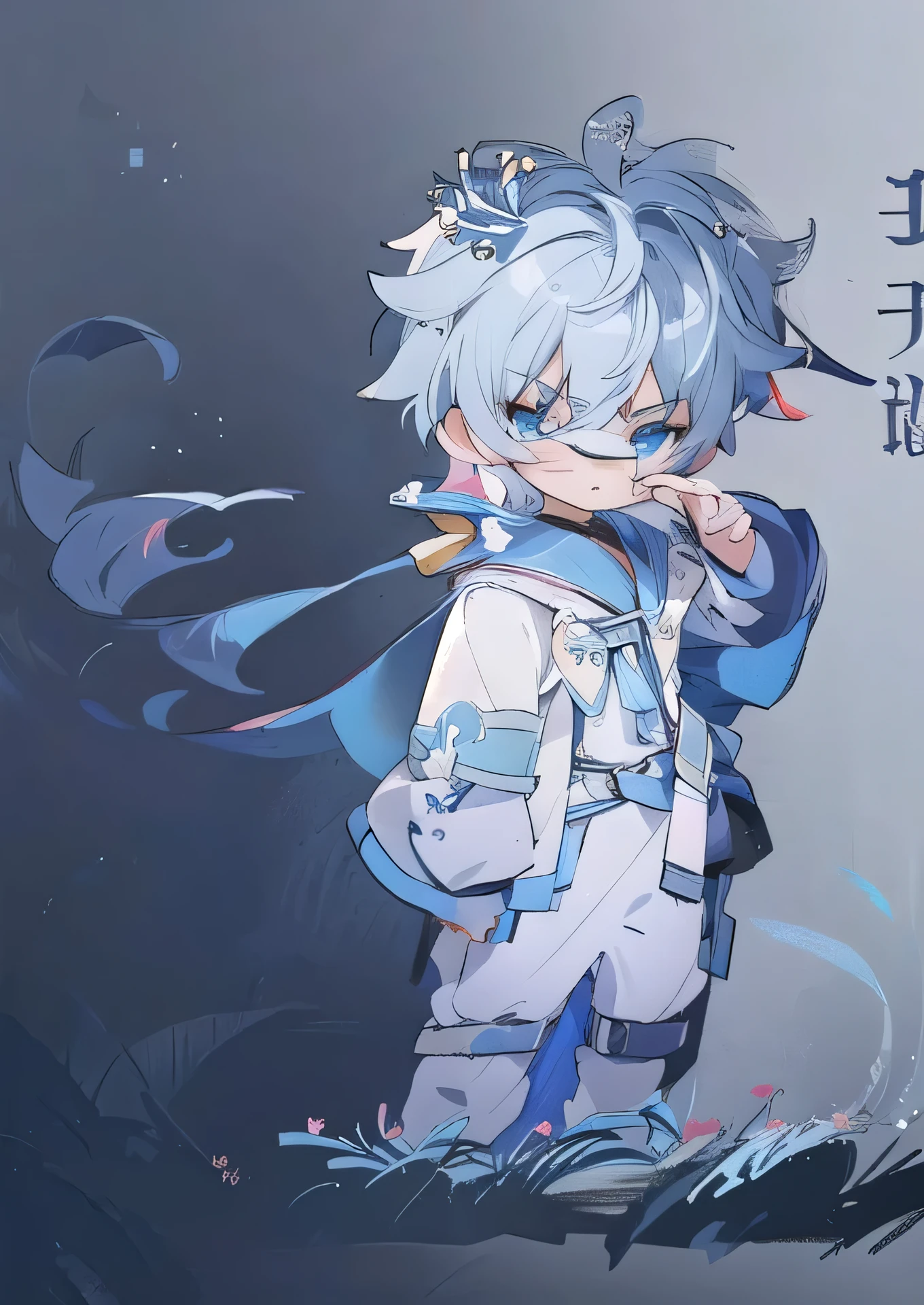 1boy, blue and white dress, anime style, heroic 2d fanart, 2d anime, 2d art cover, 2d game fanart, epic anime style, unknown artistic style, evocative anime art, 2d style, game art!!, 2d art, 2d art, anime style