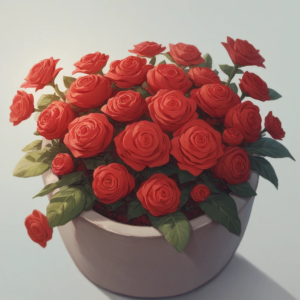Red flowerpot with red flowers