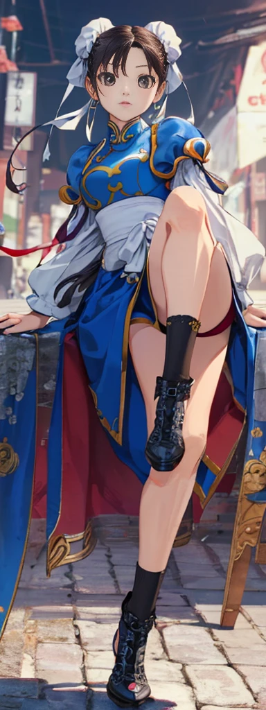 chun-li,((masterpiece)), ((best quality)), ((ultra detailed)), ((kawaii)), cute, (lovely), ((extremely detailed)), ((8K)), (beautiful),flat breast, tiny breast,full body