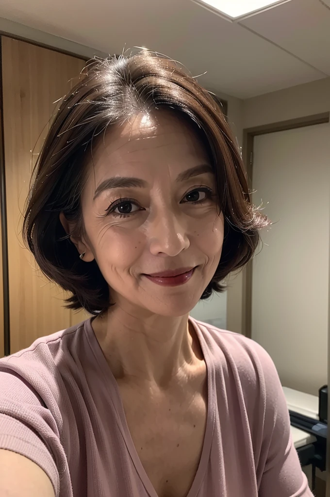 (masterpiece:1.4),(65-year-old woman:1.5),(facial wrinkles 1.2), (up hair : 1), A kind smile,maternal, Mature Woman, (dressed as a nurse : 1.05), hospital room