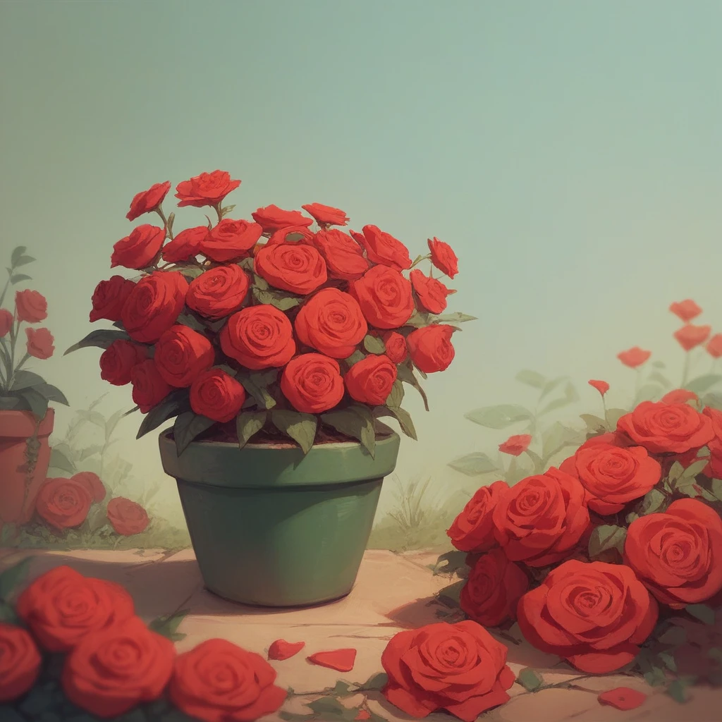 Red flowerpot with red flowers