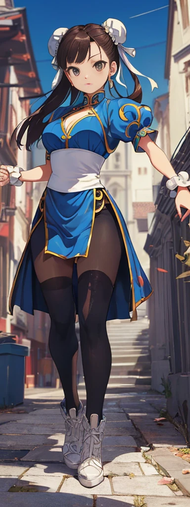 chun-li,((masterpiece)), ((best quality)), ((ultra detailed)), ((kawaii)), cute, (lovely), ((extremely detailed)), ((8K)), (beautiful),flat breast, tiny breast,full body