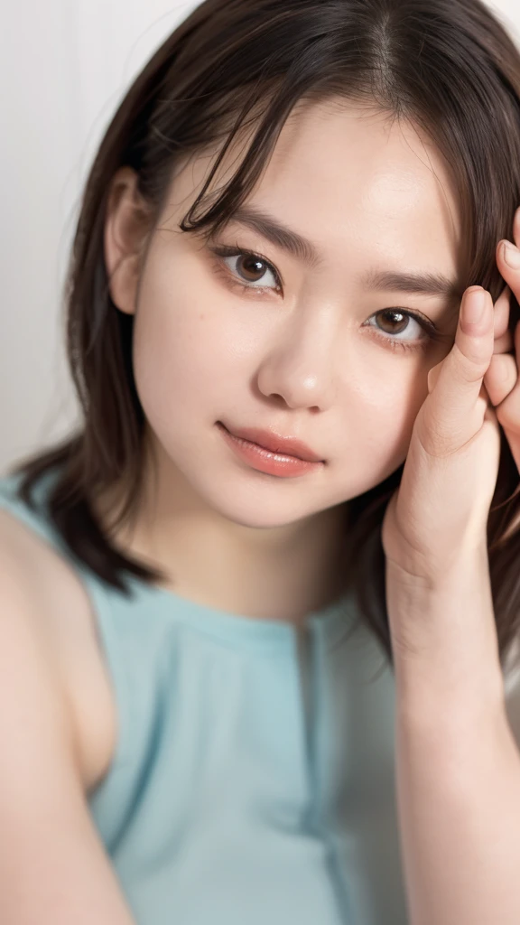 (((smile、Focus on the eyes:1.1、Extremely detailed:1.22、Ultra-high resolution、masterpiece:1.45、Highest quality)))、((((Whole body expression:1.68、camisole、Leaning forward、One person))))、long, straight black hair、So that every single hair is clearly visible、The subtle color changes of hair depending on how the light hits it、 Skin has a natural glow、Fine skin texture、Representing the fine details of pores:1.25、Details of the light redness on the forehead and cheeks、(((Eyes with fine iris details、The eyes depict color gradations and patterns.、Long, natural-looking eyelashes, each and every one visible、Well-groomed eyebrows、眉毛のindivual々The hair is clearly visible、Light reflecting off into the eye、The light in the eyes creates small highlights)))、The nose is delicate、Fine detail on the nostrils、Lips are plump and naturally pink、Depicts the fine lines and soft curves of the lips、lips are shiny and、The gloss on your lips accentuates their shape.、(((Detailed depiction of lip texture、Particular attention to the depiction of light and shadow、Soft natural light gently illuminates the face from the front、A faint glow on the forehead、A slight shine on the nose、A slight glow on the cheeks、Shadows are cast softly along the contours of the face、Accentuate the sides of your cheekbones、Accentuate the sides of the jawline、Emphasize the sides of the nose、The gloss on her lips reflects the light faintly、Lips emphasize the plump texture、The shadow of the hair gives depth and dimension、indivual々The hair shines in the light、