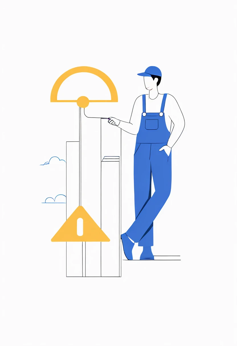 Maintenance personnel，A man wearing a blue hat，Wearing blue overalls，illustration，Stroke，formal，Icon logo，