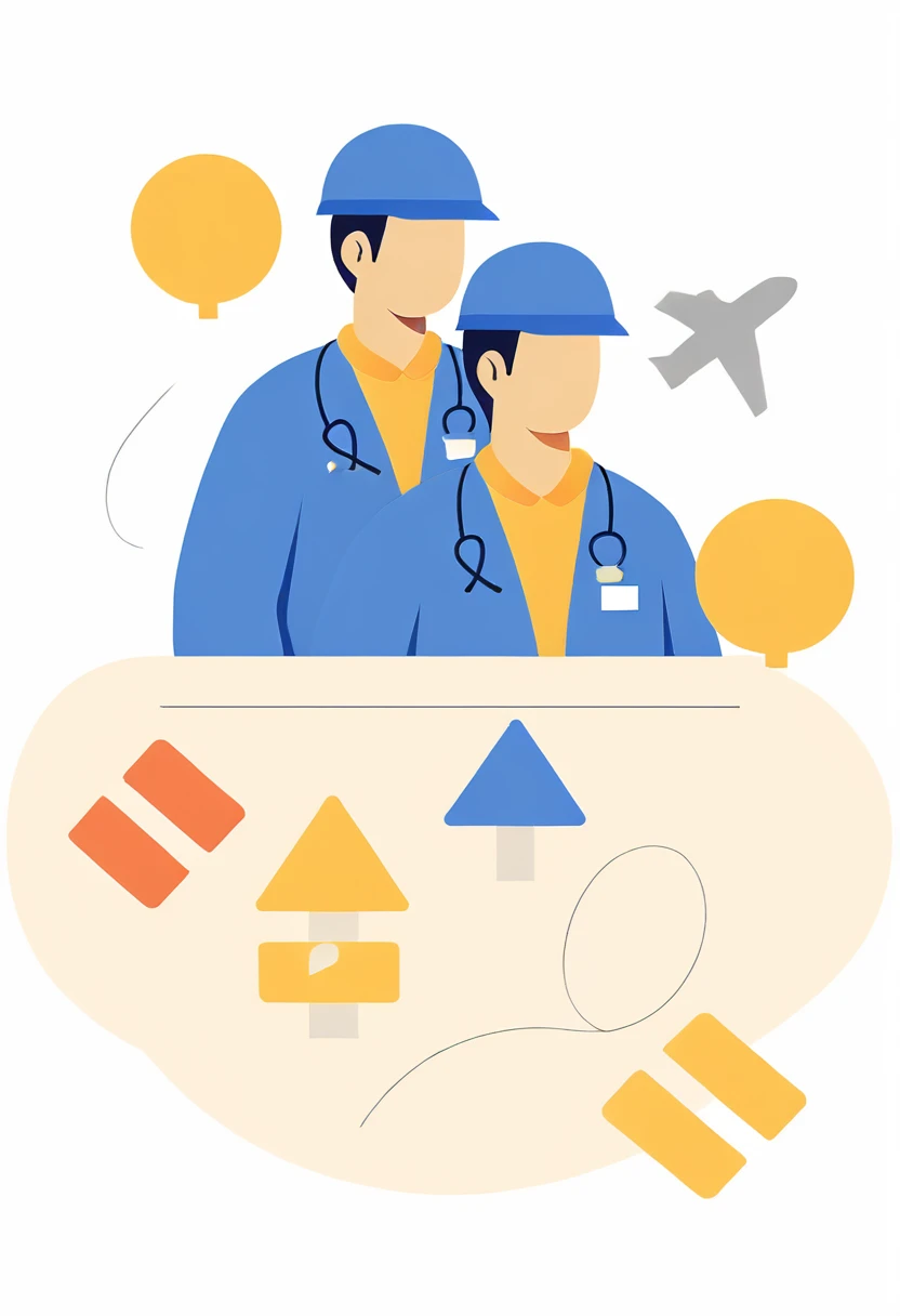 Maintenance personnel，A man wearing a blue hat，Wearing blue overalls，illustration，Stroke，formal，Icon logo，