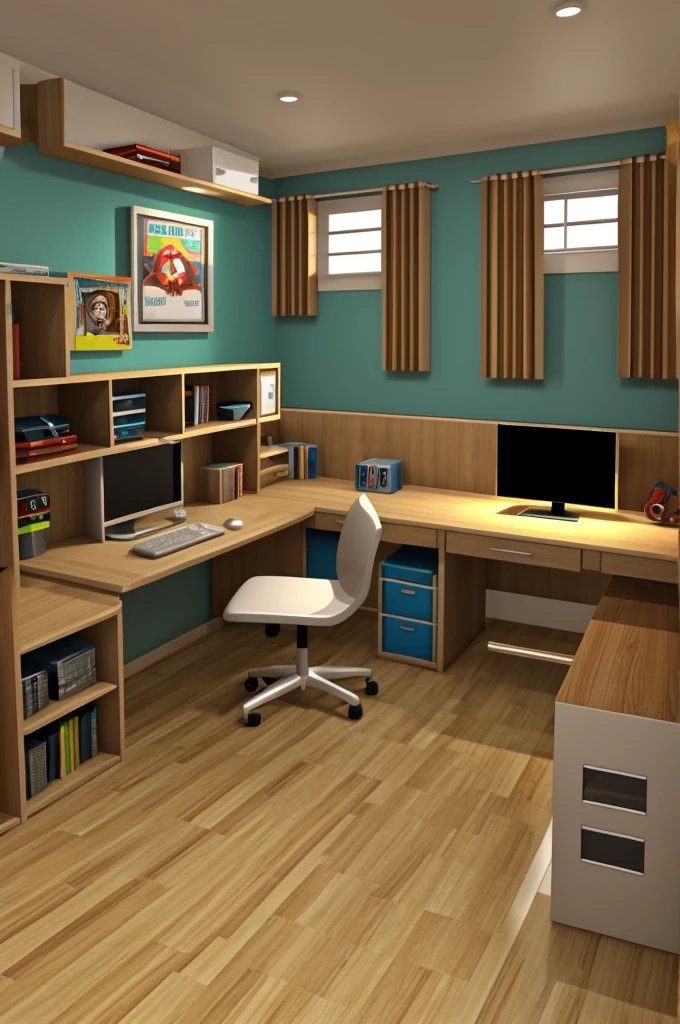 Create a room design, in 3D, for the teenage gamer