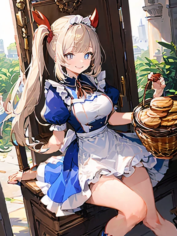 (perky chest:1.2), (pointed chest:1.2),(((Black Tunic:1.3))),(((cakes and bread in the basket),Cute and beautiful girl,Cute round face,Cute smile,with blush cheeks,Red Lip,a girl 22 years old, nsfw:1.2, beautiful body:1.3), shinny skin, BREAK, ((alice in the wonderland:1.3, cute, kawaii, lovely, funny, a girl falling down from sky:1.3, girl flying in sky:1.2, girl floating in air:1.3, rolling upskirt by wind:1.5, (with sparkling eyes and a contagious smile),open mouth, Looking at Viewer, surprised, putting hands on crotch over the skirts:1.35)), BREAK, ((floating things as follows:1.3, PlayingCards, Trump, tea cup, tea pot, tea spoons, pocket watch:1.3, lip sticks, candies:1.2, cookies, jam bottles, classical door_keys)), ((long purply_Blue dress :1.5, wearing long flaired skirt:1.3, the skirt is blowing:1.3, cute White Apron, black stockingedium long platinum-blonde hair:1.2, twin tail hair:1.6, tied hair with a large ribbon), (Blue eyes, bright pupils with highlights, detailed eyes), (lying down on your back:0.7, spreading legs with rising up straight:0.7), sexy posture, fantastic colorful art, (fantasy art:1.2, wondered images), ((correct anatomy:1.5, perfect anatomy:1.3, correct hand, small foot:1.2)),