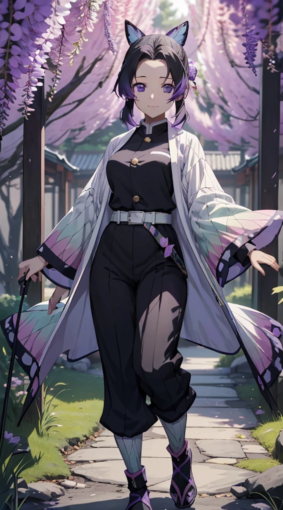 anime girl in a purple and black outfit standing in front of a forest, keqing from genshin impact, zhongli from genshin impact, heise jinyao, ayaka genshin impact, anime moe artstyle, black - haired mage, demon slayer rui fanart, ayaka game genshin impact, yun ling, inspired by Song Maojin