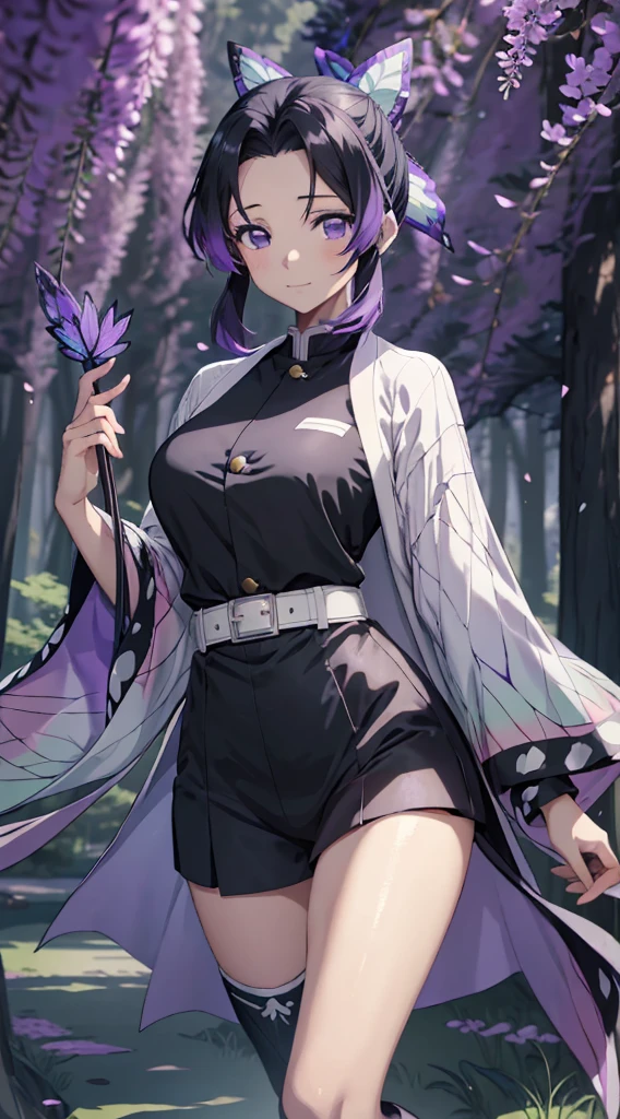 anime girl in a purple and black outfit standing in front of a forest, keqing from genshin impact, zhongli from genshin impact, heise jinyao, ayaka genshin impact, anime moe artstyle, black - haired mage, demon slayer rui fanart, ayaka game genshin impact, yun ling, inspired by Song Maojin