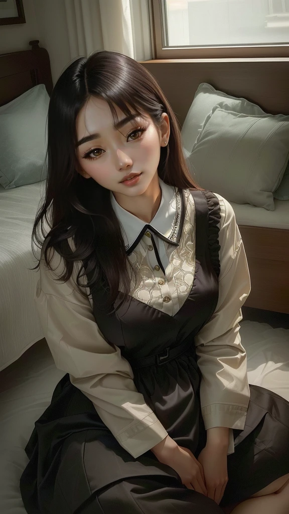 A woman in her fifties sitting on a bed with a pillow, gorgeous young Korean women, beautiful south Korean women, beautiful young Korean women, Korean Girls, Lovely lady, Slim girl photos model, Beautiful Asian Girl, Good young girl, Slim girl photos, Cute young woman, Girl cute beautiful face, korean female fashion model, Korean women